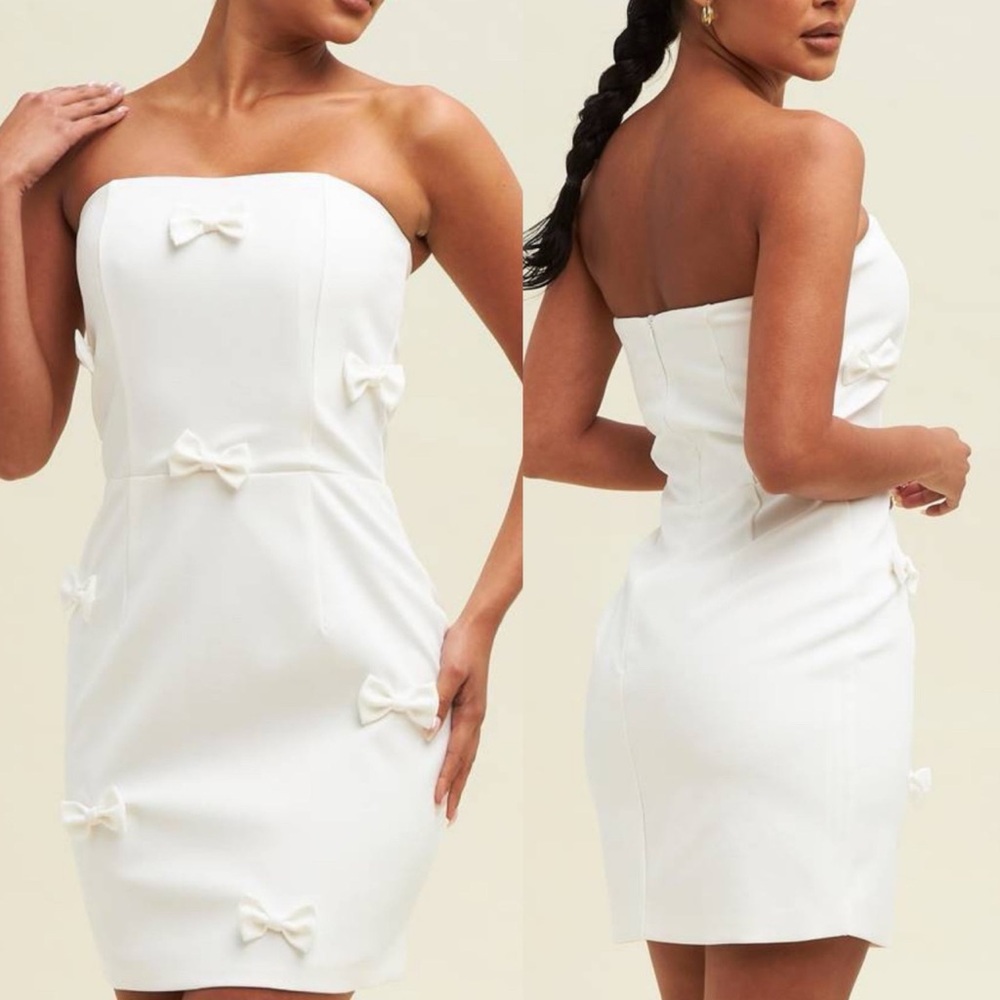 White bow mini bridal dress